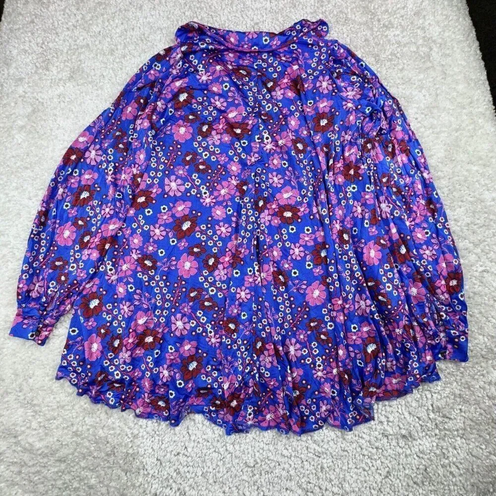 Free People Daisy Jane Botanical Floral Mini Dress Blue Pink XS FLAW - Picture 3 of 11